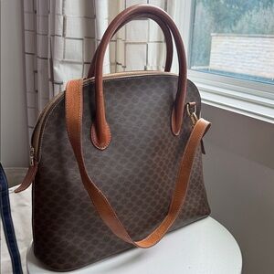 Authentic CELINE Brown Macadam PVC
Canvas Alma 2 Way Shoulder Bag Purse
#60659